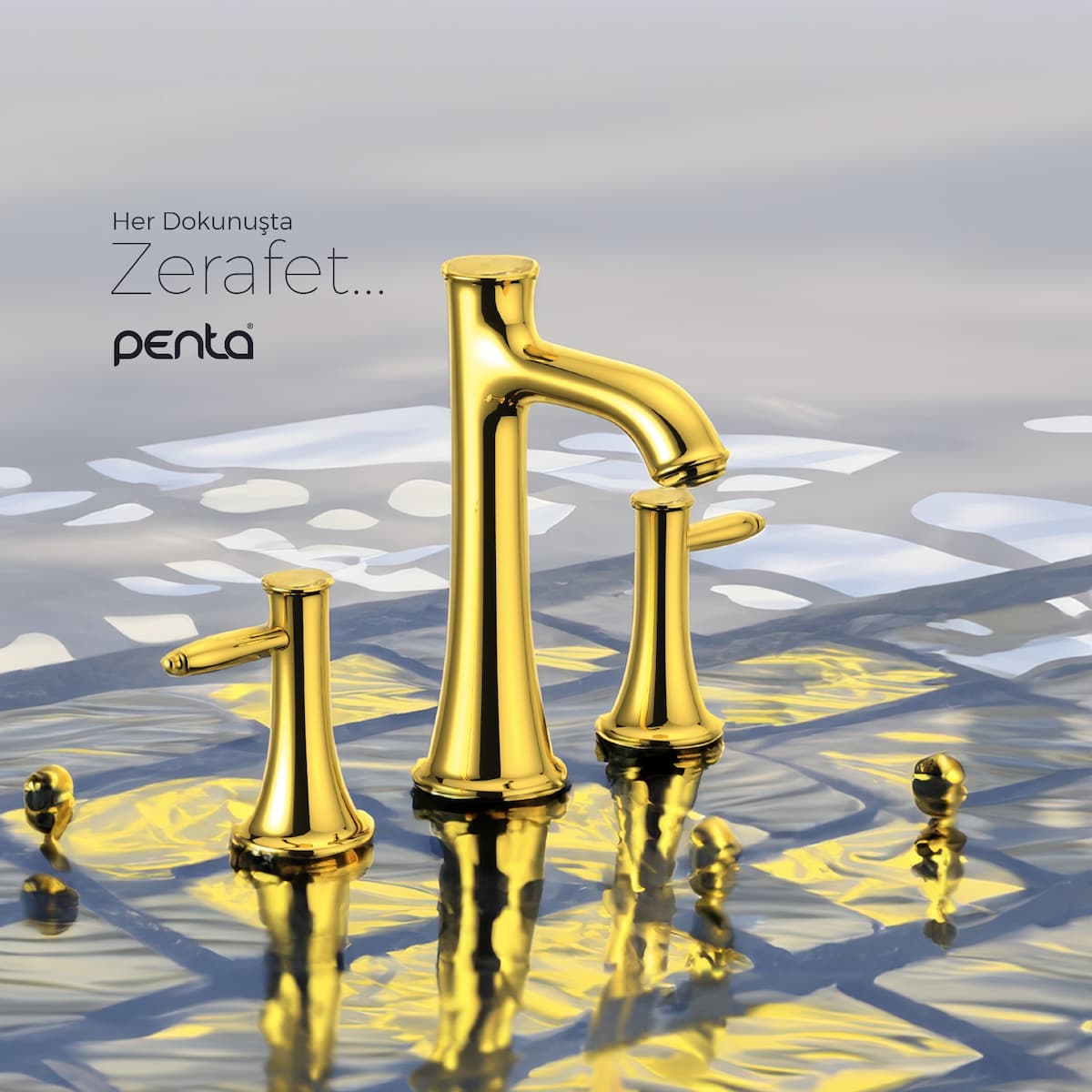 Penta Bosphorus Gold Built-in Basin Faucet - Elegance in Every Touch