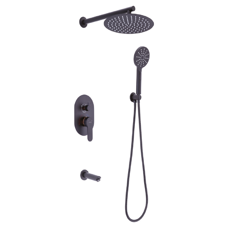 4439 Wall-Mounted Concealed Shower System (Black) (Round)