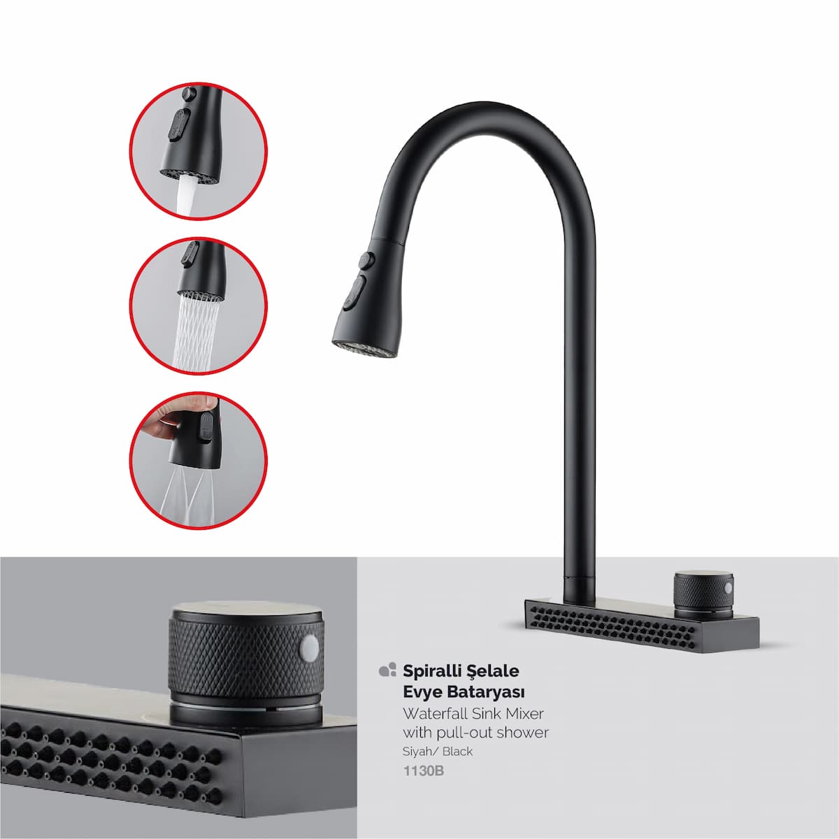 1130B Spiralli Şelale Evye Bataryası Siyah