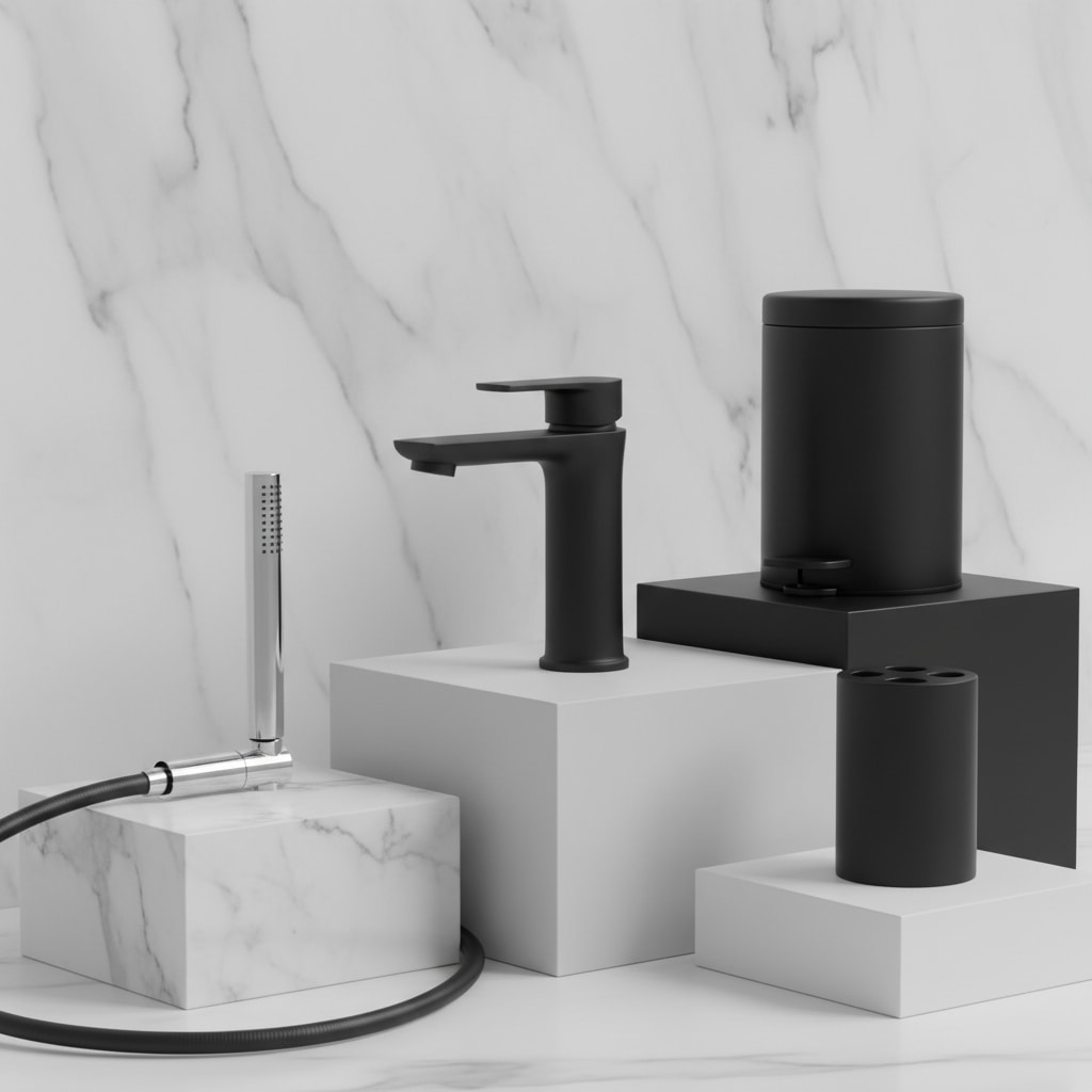 Banyo Tasarımında Mat Siyah ve Krom Armatür Uyumu